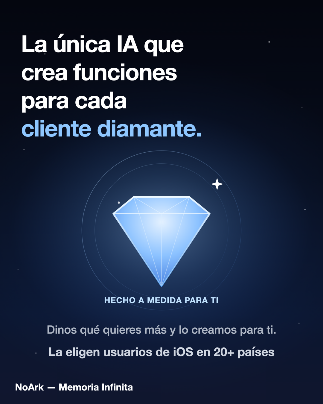 La única IA que crea funciones para cada cliente diamante — hecho a medida para ti. Dinos qué quieres más y lo creamos para ti.